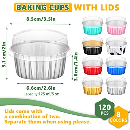 120 Pcs Aluminum Foil Baking Cups Mini Cake Pans With Lids 5 Oz Cupcake Liners Disposable Muffin Tins Cupcake Wrappers Baking Foil Ramekins Pans Aluminum Cupcake Cups For Birthday Party (Multicolor) #TOP1