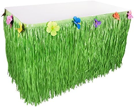 Super Z Outlet Hawaiian Luau Table Grass Skirt Hibiscus String & Colorful Flowers for Hula Party Decoration, Birthdays(1 Pack) (Green)