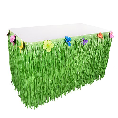 Super Z Outlet Hawaiian Luau Table Grass Skirt Hibiscus String & Colorful Flowers For Hula Party Decoration, Birthdays(1 Pack) (Green) #TOP2