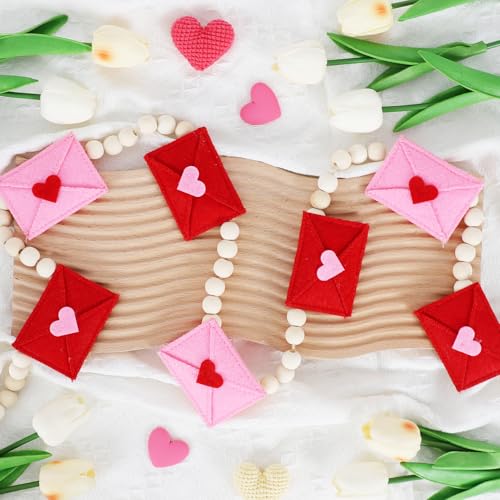 DAZONGE Retro Valentines Day Decor, Felt Envelope Wood Bead Valentines Garland Banner, Valentine’s Day Banner for Wedding, Anniversary Decor by DAZONGE - Image 5
