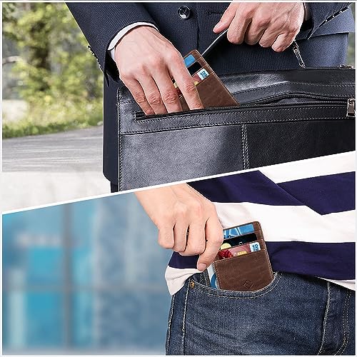 FINTIE Flache Geldbörse Kartenetui, Premium Kunstleder RFID-Blocker Slim Geldbeutel Kreditkartenetui mit ID-Fenster und Schnellzugriff-Fach für Herren Damen, Braun