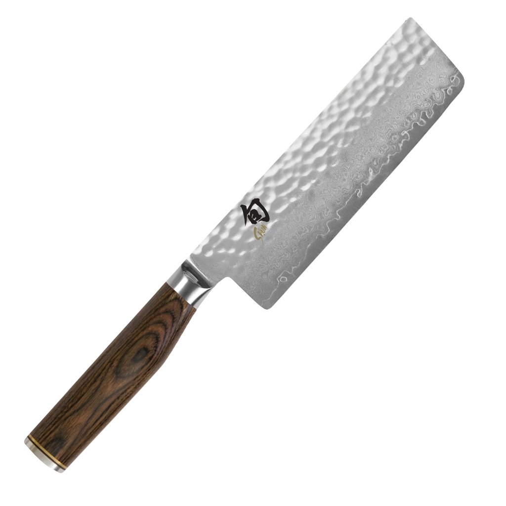KAI Shun Premier Tim Mälzer Nakiri 14 cm lunghezza lama - Nucleo VG-MAX 61 (±1) HRC, 32 strati di damasco lucidato a specchio - Legno Pakka marrone medio venato - Superficie martellata - Made in Japan