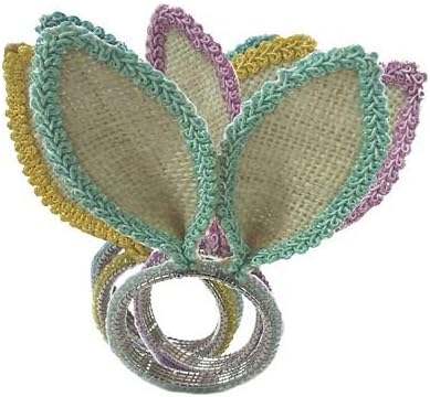 Easter Bunny Ears Napkin Ring , Jute, Metal and Pastel Color Beads, 4-pk.