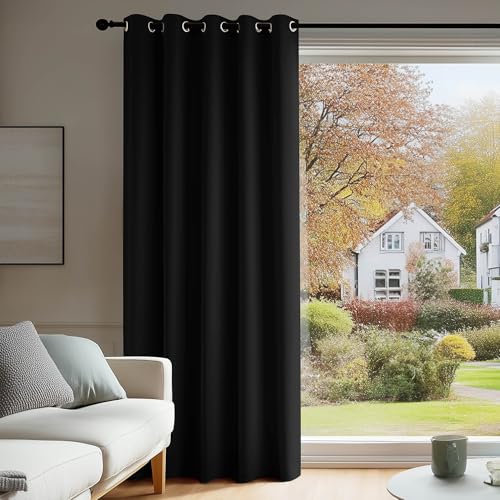 Deconovo Door Curtain Thermal Insulated Eyelet Energy Efficient Blackout Curtain for Bedroom Living Room 66 x 84 Inch Drop Black 2 Panels