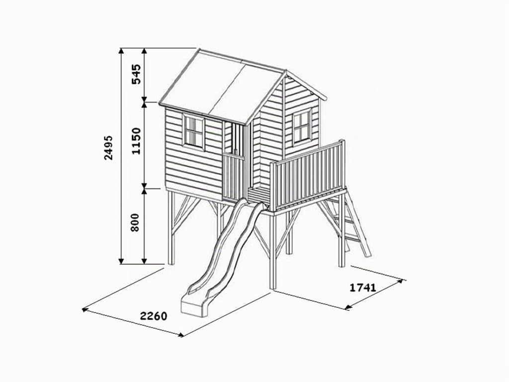 Stelzenhaus Brüssel KDI | 174x226x250 cm | Kesseldruckimprägniert | Mit Veranda, Fußboden & 3 Fenstern | 80 cm Podesthöhe | Kinder Spielhaus