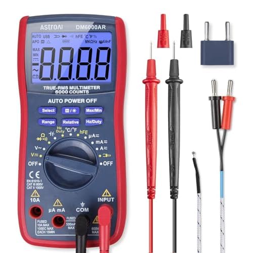 AstroAI Digital Multimeter and Analyzer TRMS 6000 Counts Volt Meter Ohmmeter Auto-Ranging Tester; Accurately Measures Voltage Current Resistance Diodes Continuity Duty-Cycle Capacitance Temp