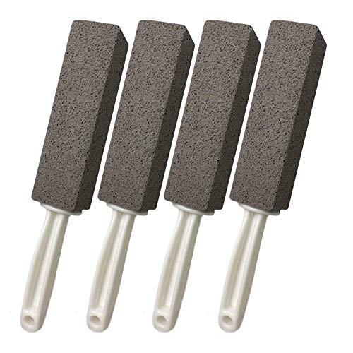 4 Pack Pumice Cleaning Stone with Handle, Toilet Bowl Cleaner Toilet Brush with Non-Slip Long Plastic Handle for Kitchen/Bath/Pool/Household Cleaning