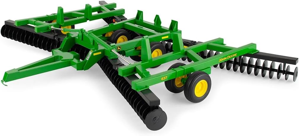 TOMY John Deere 1/16 Scale 637 Flex Fold Disk – Die-Cast Metal Farm Implement, Folding Wings, Compatible with 1/16 Tractors, LP86769