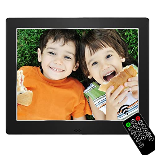 8 Zoll elektronischer Bilderrahmen Metall & 1024 x 768 hochauflösendes IPS-Breitbild-Display - Kalender-/Uhrfunktion, MP3-/Foto-/Video-Player mit Fernbedienung, unterstützt SD-Karte und USB Schwarz Cover
