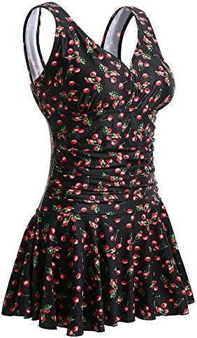 MiYang Women's Plus-Size Black cherry Printing Shaping Body One Piece Swim Dresses Swimsuit YT Tag 4XL(US 2XL)