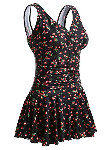 MiYang Women's Plus-Size Black cherry Printing Shaping Body One Piece Swim Dresses Swimsuit YT Tag 4XL(US 2XL)