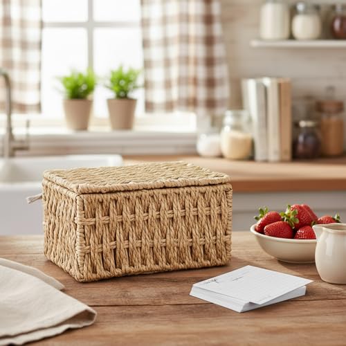 Mowhut Recipe Box with Lid, Handwoven Recipe Book Holder, 50 PCS 4 x 6 Inch Recipes Cards and Box Set, Farmhouse Kitchen Decor, Cute Card Box for Bridal Showers, Weddings, Cooking Lover Kitchen - Thumbnail 5
