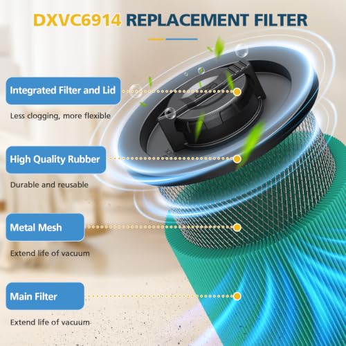 Image of DXVC6914 Vacuum Filter Replacement for DEWALT DXV06P DXV09P DXV10P DXV10PL | for DEWALT DXV10SA DXV12P DXV14P DXV16P Wet /Dry Vac Vacuum Cleaner (NOT fits for DXV04T DXV05P DXV05S DXV06G DXV08S) 2 Pack