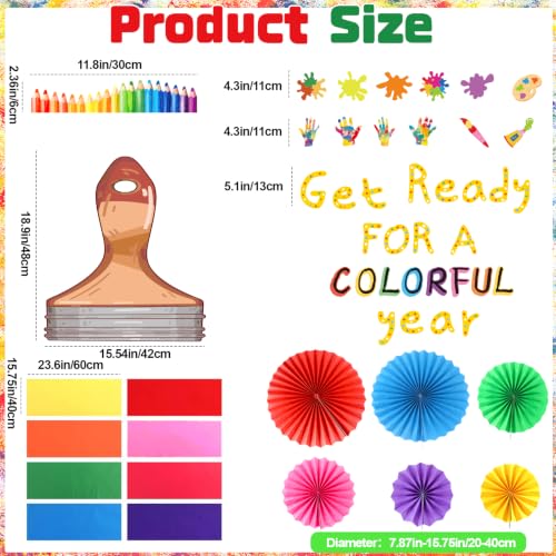 Image of Welcome Back to School Bulletin Board Decorations, Art Classroom Door Decor Set Crayon Border 3D Rainbow Brush Fans First Day of School Painting Paper Cutouts for Bulletin Board Wall Party Supplies