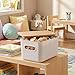Citylife 4 PCS Storage Bins with Bamboo Lids Plastic Storage Containers for Organizing Stackable Storage Box with Handle, 10.23 x 7.08 x 6.3 inch