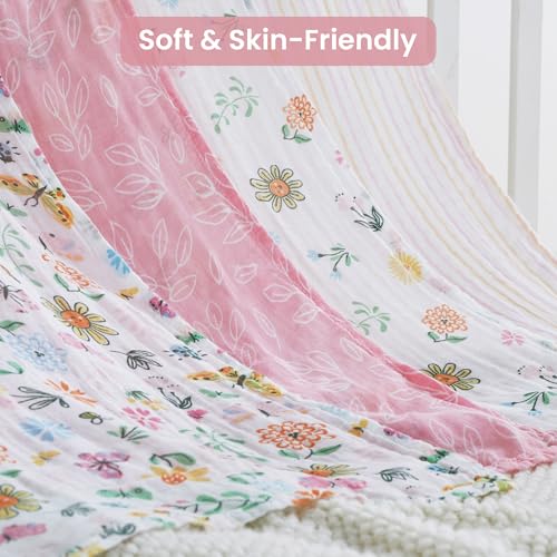 Image of Softan Swaddle Blankets for Baby Girls & Boys Gift, Large 47X47 inches Receiving Blankets for Newborn,4 Pack Flowers and Butterflies