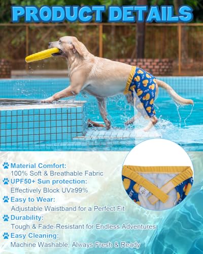 Image of CuteBone Dog Swim Trunks Swimsuit Durable & Comfortable - Quick-Dry, Adjustable Waistband Shorts, UV Protection Bikini- Perfect for Beach, Pool & Outdoor Fun, Duck DST01M