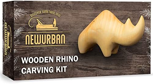 Wood Carving Kit for Beginners – Whittling kit with Rhino – Linden Woodworking Kit for Kids, Adults – Wood Carving Stainless Steel Knife with Wooden Handle-Rhino Shaped Linden Blank