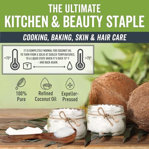 Image of Viva Naturals Refined Coconut Oil - Expeller-Pressed Bulk Organic Coconut Oil for Cooking and Baking with Neutral Flavor & Aroma - USDA Organic Certified Hair Oil and Skin Moisturizer, 128 fl oz (1 Gallon)