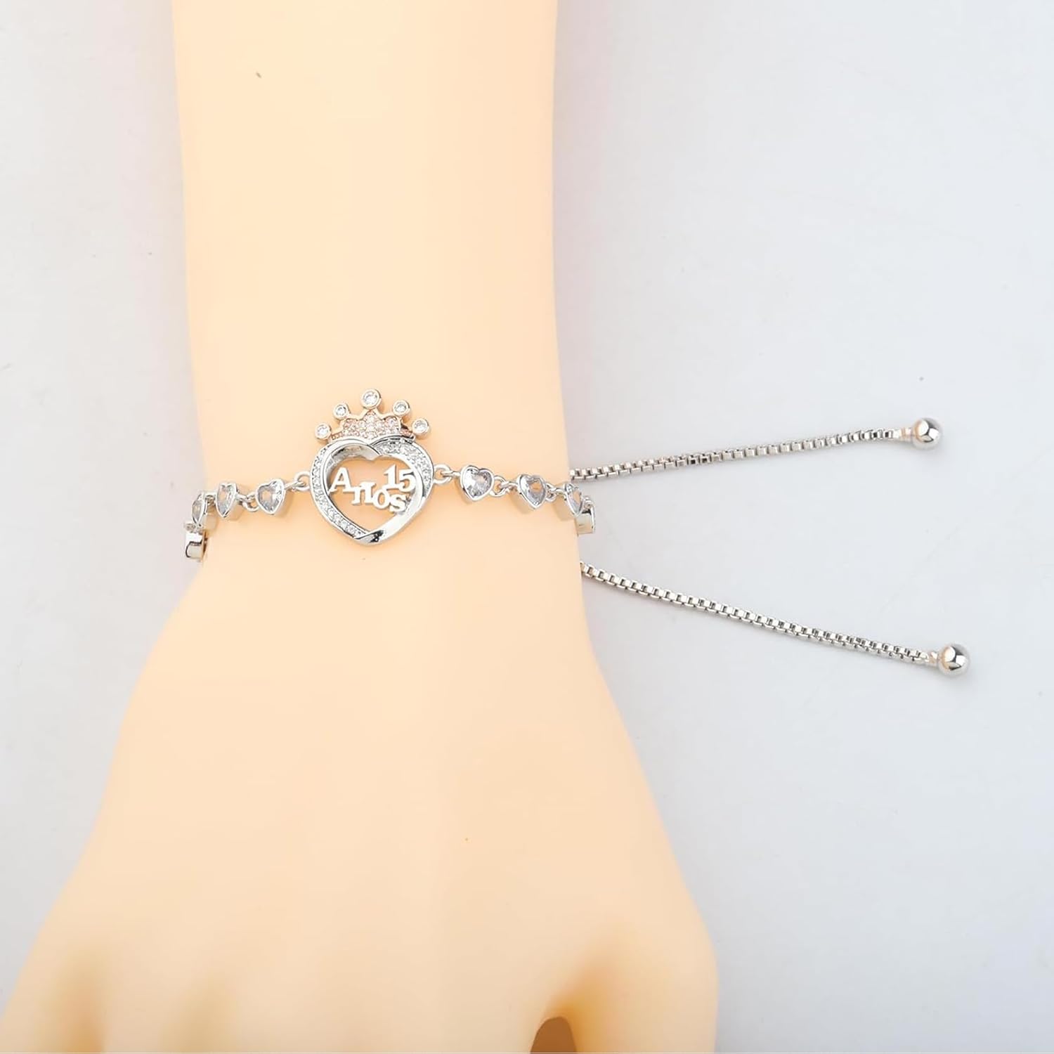 FEELMEM Quinceanera 15 Quince Anos Princess Crown Charm Bracelet Happy 15th Birthday Gift - Image 7