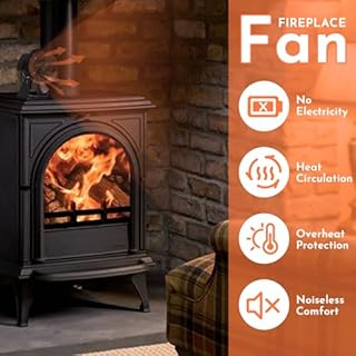 OPTIMECH 2PCs Wood Stove Fan Heat Powered 6 Blades, 17cm Large Fireplace Fan for Log Burner/Pallet/Wood Burning Stove, Non Electric Eco Fans Cocoon Fan with Magnetic Thermometer