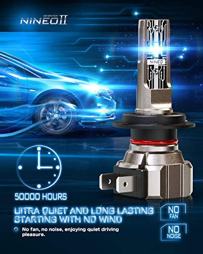 NINEO H7 LED Bulbs, 10000LM 60W In-line Install Lights All-in-One Conversion Kits Windless 6500K Xenon White Bright - Quiet Driving Halogen Replacement