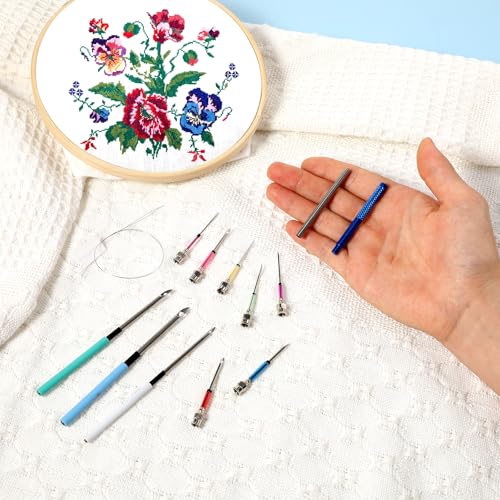 13 Pcs Punch Needle Kit 10 Sizes Punch Needle Tool Punch Needles with Handles Punch Embroidery Kit with Embroidery Tool Punch for Adults Beginner Cross Stitch DIY Craft - Image 4