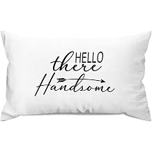 Hello There Handsome Lumbar Pillow Covers 12x20in Canvas Decorative Farmhouse Rectangle Throw Pillow Case Modern Funny Cushion Covers for Sofa Couch Living Room Decor Pillow Gifts