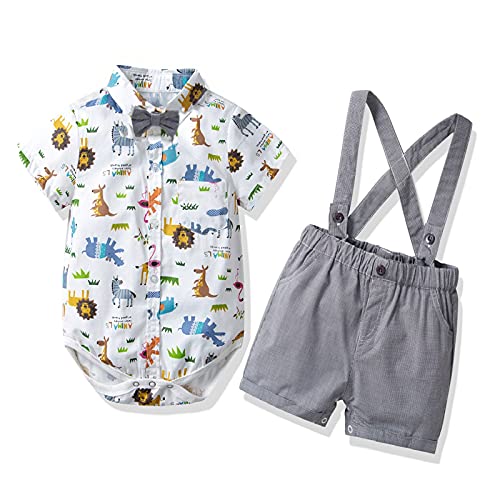 Baby Boy Gentleman Outfit - Infant Onesie, Baby Boys Suspenders Outfit Gray