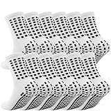 fjberrtsat 6 Pairs Kids Grip Soccer Socks Cushioned Non Slip Grippy Football Athletic Sports Socks for Boys Girls 4/6 (6white)