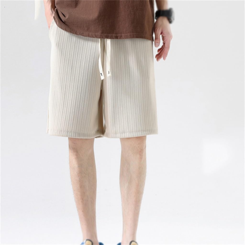 Stretch Pleated Textured Shorts Men's Thin Breath Knee Length Casual Short