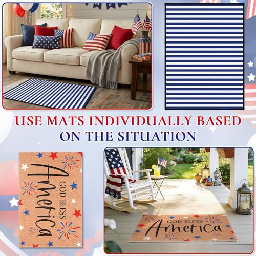 APUDWN 2 Pcs God Bless America Door Mats, 4th of July Patriotic Welcome Mat Non-Slip Coir Doormat with Blue White Stripes, Layered Rug for America 250th Anniversary, Front Porch Entryway Decor by APUDWN - Used condition - Image 6