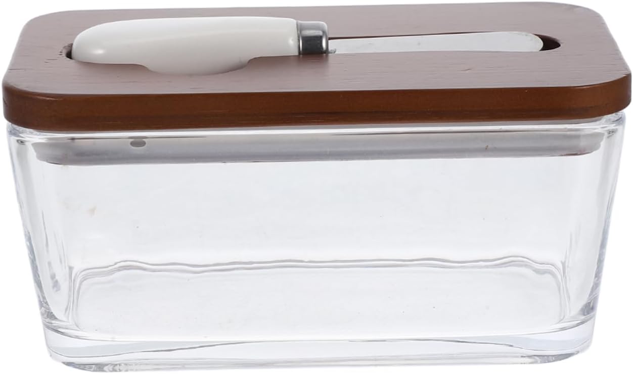 Airtight Glass Butter Dish with Lid Elegant Butter Keeper Container for Kitchen Storage Includes Knife Holder for Refrigerator Use Preserves Freshness and Flavor