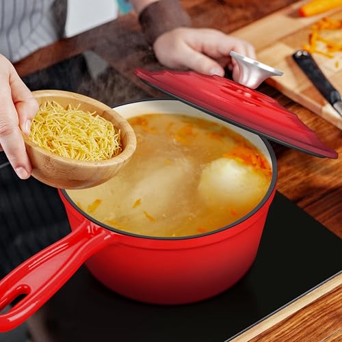 Leonyo 2 Quart Cast Iron Saucepan with Lid, Enamel Dutch Oven Pot, Red by Leonyo - Used condition - Image 6