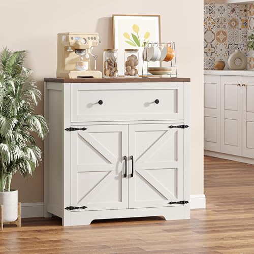 Farmhouse Coffee Bar Cabinet with Storage and Shelves