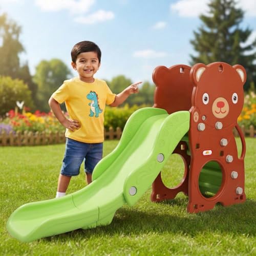 Image of Toyzone Love Bear Slide for Kids | Baby Play Slide | Indoor & Outdoor Kids Slide | Easy Assembly | Safe Rounded Design | BIS Certified | Made in India | Kids Slide for 2-12 Years, Upto 70 kgs