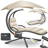KESSER® Schwebeliege mit Sonnenschirm, Hängeliege, Sonnenliege H200, L194, B100 cm, Relaxliege, Schaukelliege Hängematte, bis 120 kg belastbar, Auflagen - Nackenkissen, Inkl. Tasche