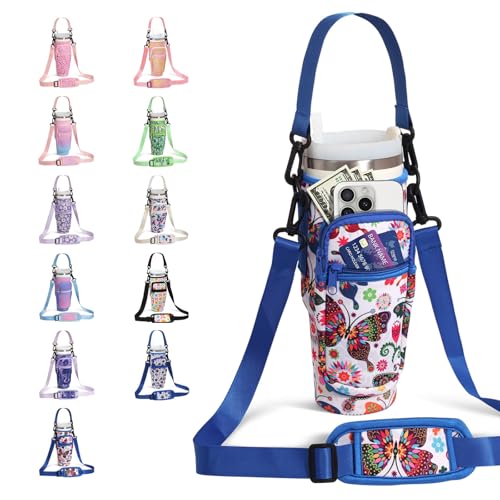 DLOCCOLD Water Bottle Carrier Bag with Phone Pocket for 40 oz Tumbler, Water Bottle Holder with Adjustable Shoulder & Handheld Strap, Carrier Sling Bag for Water Bottle Walking Camping Travelling