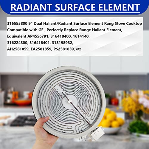 316555800 Dual Haliant/Radiant Surface Element 9"/6" Range Stove Cooktop Compatible With Ge, Perfectly Replace Range Haliant Element, Ap4556791, 316418400, 1614140, 316224300, 316418401, 318198932 #TOP1