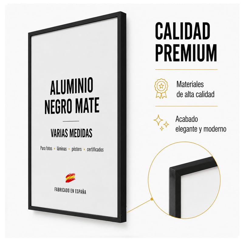 2 Marcos de Aluminio Negro Mate 33X98, Moldura Premium | marco para fotos, láminas, púzles. Metacrilato 2 mm, trasera Foam antihumedad, fácil montaje, listo para colgar,.