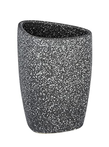 WENKO Zahnputzbecher Pion in natürlicher Stein-Optik, edler Zahnbürstenhalter für Zahnpflegeartikel, Make-Up Pinsel Aufbewahrung, außergewöhnliches Badaccessoire aus Keramik, Grau 11 x 7.5 x 7.5 cm