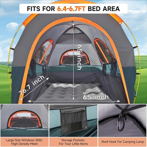 Truck Bed Tent 6.4' ~ 6.7' Easy Set Up Umburato Pickup Truck Tents for Camping, Waterproof PU3000mm Canopy for Truck Camper, Portable, Spacious for 2 Person Green by Umbrauto - Image 3