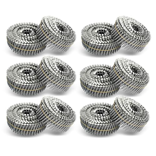 Image of waltyotur 3600 Count Stainless Steel Coil Roofing Ring Shank Siding Nails 15-Degree Collated Wire Coil 1-3 /4 Inch, 0.09 Inch Ring Shank, Small Cap Coil Stud Siding Nails