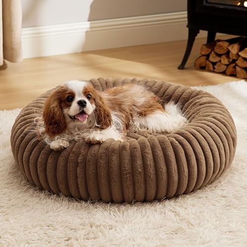 Bedsure-Donut-Medium-Dog-Bed-Washable-Faux-Fur-with-Corduroy-Fleece-Anti-Slip-Bottom-Round-Pet-Bed-with-Removable-Cover-Camel-Brown-30x30x8-inches Bedsure Donut Medium Dog Bed - Washable Faux Fur with Corduroy Fleece & Anti Slip Bottom, Round Pet Bed with Removable Cover, Camel Brown, 30x30x8 inches - Image 1