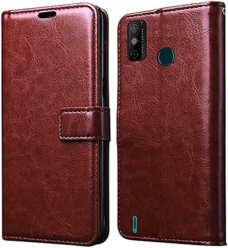 Cute Click Shock Proof Leather Finish Flip Back Cover for Tecno Spark Go 2020 - Brown