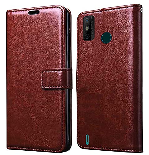 Cute Click Shock Proof Leather Finish Flip Back Cover for Tecno Spark Go 2020 - Brown