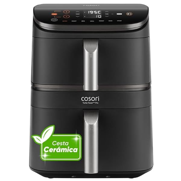 Cosori Air Fryer Turbo Tower Pro 10.8 Liter, PFAS Free Ceramic Coated Air Fryer, Dual Resistance with Turbo Blaze, Vertical Dual Basket Airfryer, 7-in-1 Multifunction, 2630W