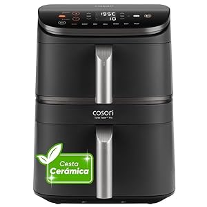 Cosori Turbo Tower Pro Freidora de Aire 10,8L 2630W, Revestimiento Cerámico y Doble Cesta, Tecnología Avanzada con Motor DC y Dual Blaze, Ahorro de Energía y Más Rápida, 7 Funciones, Ahorra de Espacio