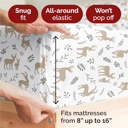 Split King Christmas Reindeer Sheet Set - Holiday Xmas Pattern Bedding Set - Deep Pockets - Snug Fit - 5 Piece - Wrinkle Free - Cooling Comfy Festive Winter Holiday Sheets for Women, Men, Kids & Teens