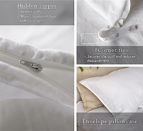 Image of XZ XIFA 100% Washed French Flax Linen Duvet Cover Set - 3 Pieces, Cooling & Textured Farmhouse Bedding for Hot Sleepers, with Zipper Closure (White, Full)